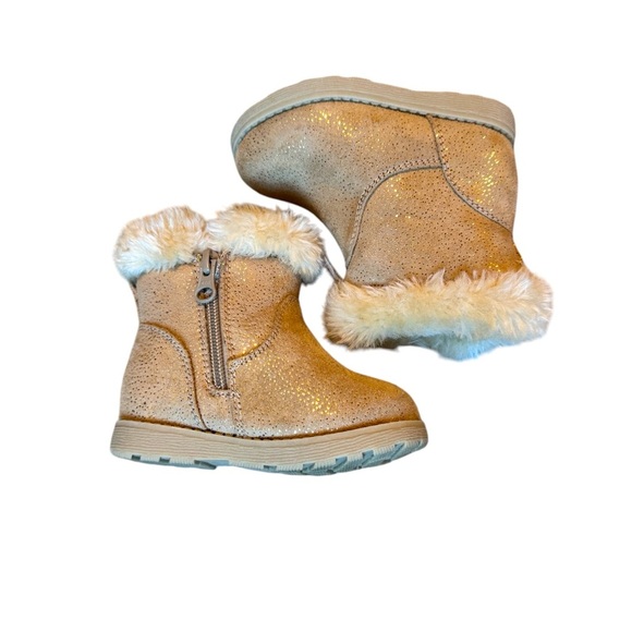 Cat & Jack toddler girls winter boots with fur tan with sparkles size 5 - Picture 1 of 7